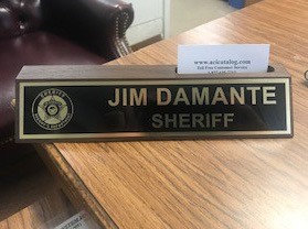 Wood Desk Name Plate with Business Card Holder