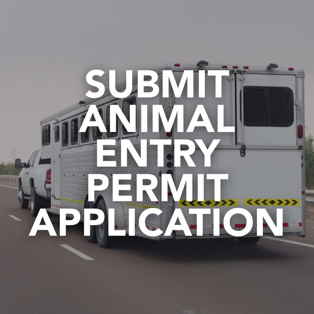 button with a picture of a livestock trailer traveling down the road and the words "submit animal entry permit application" on the image
