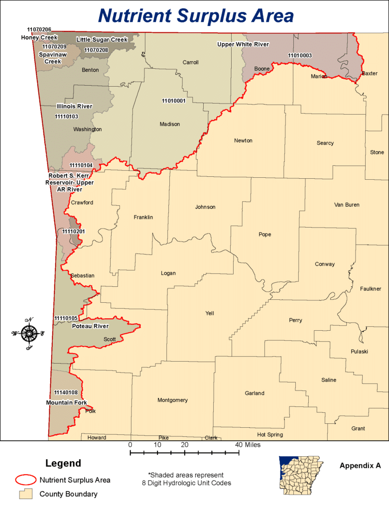 Map of the Nutrient Surplus Area in Arkansas