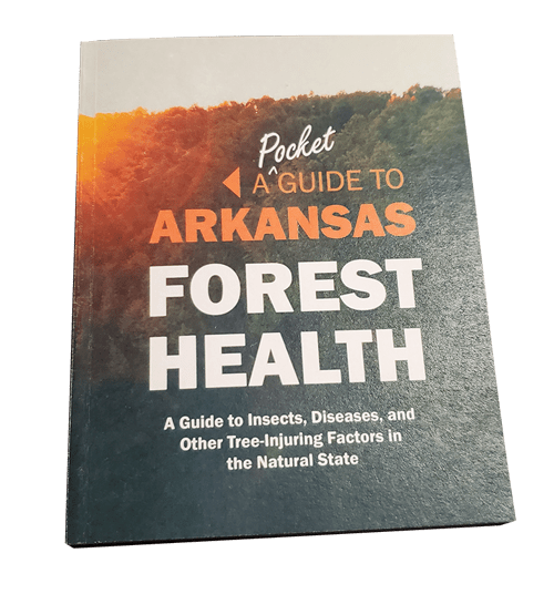 Photo of A Pocket Guide to Arkansas Forest Health. Clicking this image links to a PDF of the Pocket Guide.
