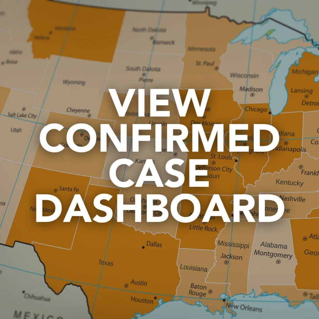 button with a map of us in the background and the words "view confirmed case dashboard" on the image