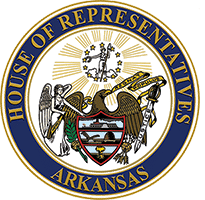 Official circular seal of the Arkansas House of Representatives, featuring a gold state seal design enclosed by a dark blue ring with gold lettering.