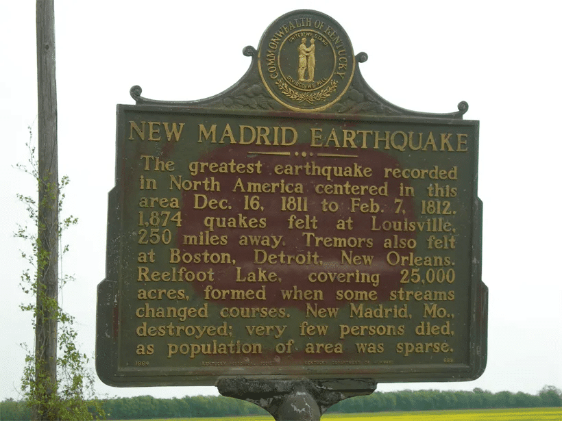 Plaque about the loss of 1812 New Madrid