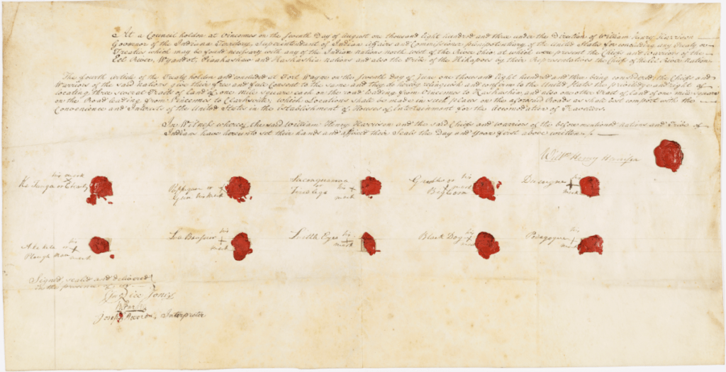 Ratified Indian Treaty 37: Eel River, Wyandot, Piankashaw, Kaskaskia, and Kickapoo - Vincennes, Indiana Territory, August 7, 1803. National Archives Identifier 81145643